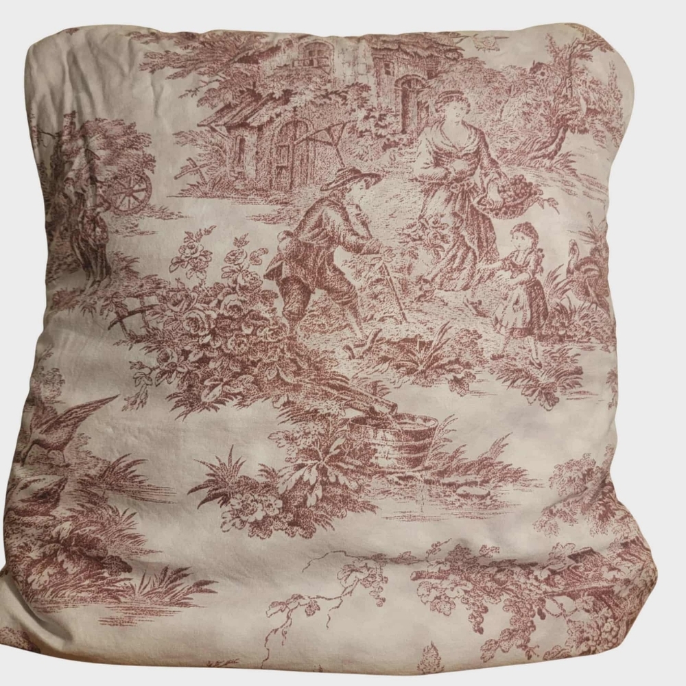 Vintage Toile de Jouy Quillow Pillow Quilt French Provencal 63"x39" Handmade